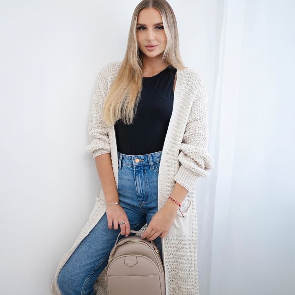 Kesi Laura neuletakki taskuilla vaalea beige-1