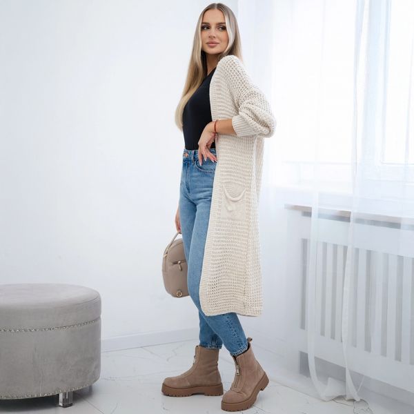 Kesi Laura neuletakki taskuilla vaalea beige-2